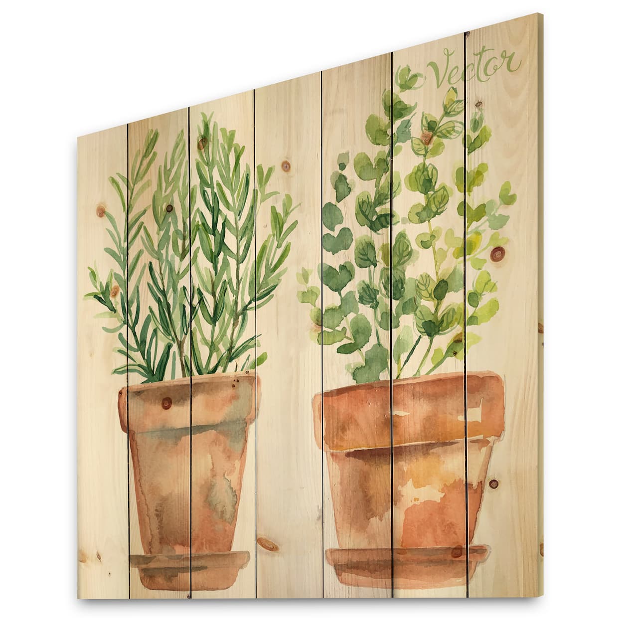 Designart - Two Green House Plants In Orange Flower Pots - Traditional Print on Natural Pine Wood